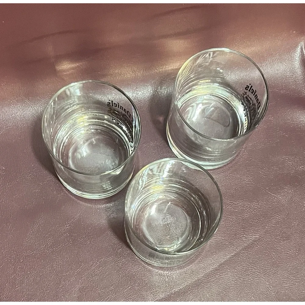 3 - JACK DANIELS Low Ball Glasses - Old No 7 Whiskey- Round Tumbler - 3 in. Tall